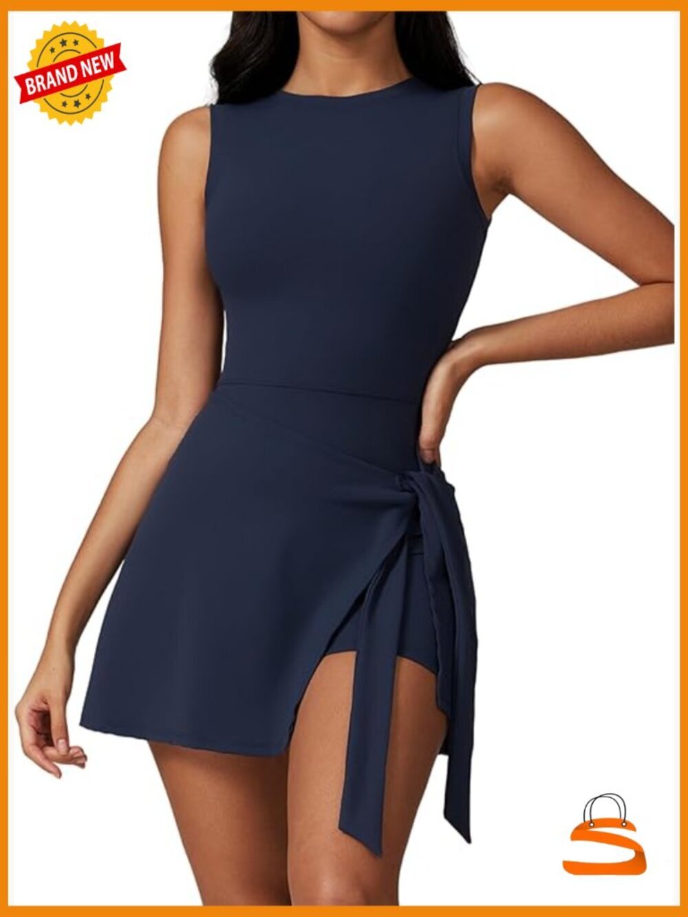 Tennis Dress with Built-in Shorts Sleeveless Boat Neck Side Slit Workout Golf